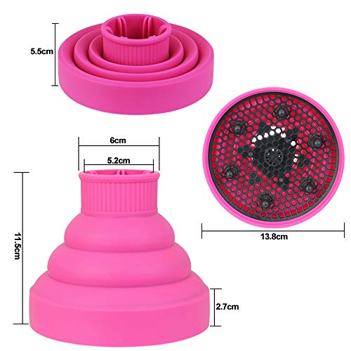 IGRMVIN Difusor de Pelo Plegable Difusor para Secador Portátil Difusor Silicona para Viaje Difusor de Rizos o Pelo Ondulado Adecuado para Uso Doméstico y Peluquería (Rosado)