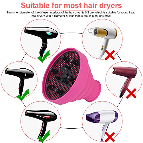 IGRMVIN Difusor de Pelo Plegable Difusor para Secador Portátil Difusor Silicona para Viaje Difusor de Rizos o Pelo Ondulado Adecuado para Uso Doméstico y Peluquería (Rosado)