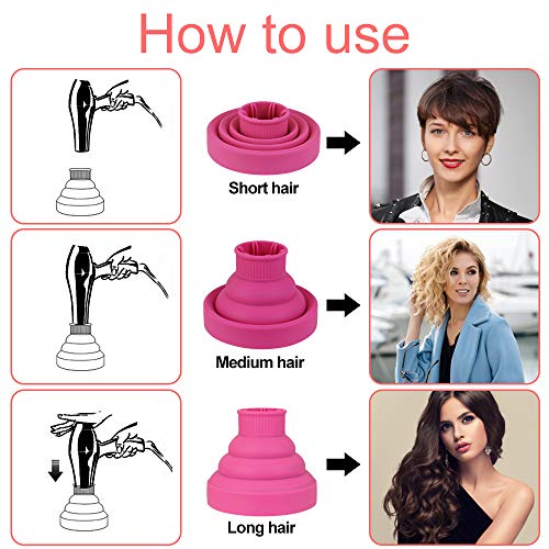 IGRMVIN Difusor de Pelo Plegable Difusor para Secador Portátil Difusor Silicona para Viaje Difusor de Rizos o Pelo Ondulado Adecuado para Uso Doméstico y Peluquería (Rosado)