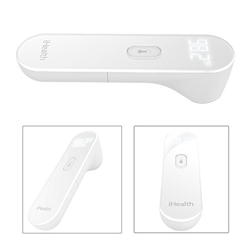 iHealth PT3 - Termómetro digital clínico infrarrojo sin contacto con la piel, higiénico, apto aara niños y adultos, medición en 1 segundo, desconexión automática, color blanco