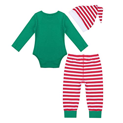 iiniim 3 pcs Pelele + Pantalones + Gorro Disfraces Duende Navidad Bebé Niño Niña Mameluco Algodón Traje Infantil Disfraz Conjunto Manga Larga Romper (3-12 Meses) Verde 3-6 Meses