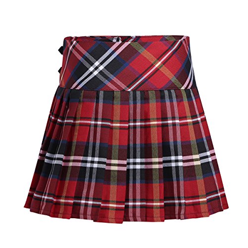 iiniim Falda Niña Ropa Verano Escocesas Cuadros Escocia Falda Plisada Básica con Hebilla Uniforme Escolar Algodón Tartán para Niñas Chicas 4 a 14 Años Rojo 12 años