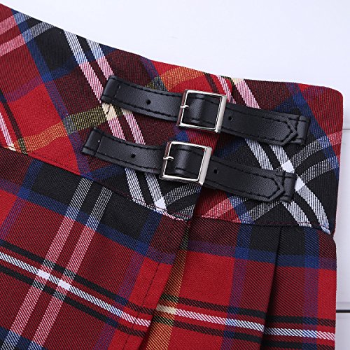 iiniim Falda Niña Ropa Verano Escocesas Cuadros Escocia Falda Plisada Básica con Hebilla Uniforme Escolar Algodón Tartán para Niñas Chicas 4 a 14 Años Rojo 12 años