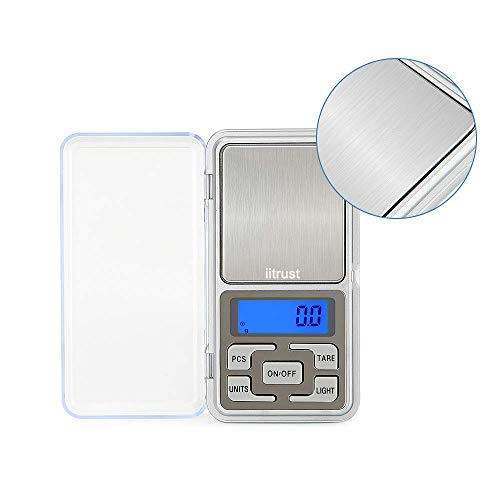 iitrust Básculas de Cocina, (500-0.01g) Balanzas de Comida pequeñas, Balanzas de joyería eléctricas,Pantalla LCD con retroiluminación, Acero Inoxidable, para Ingredientes, Joyería, Café