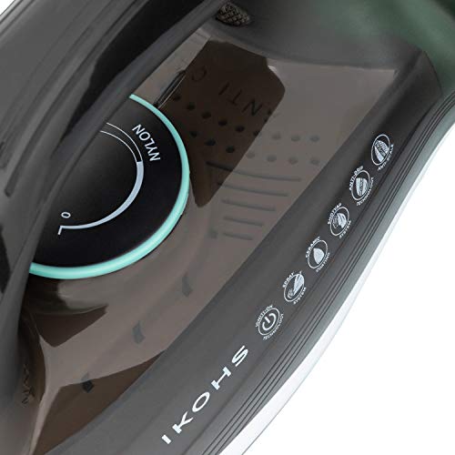 IKOHS Luxor 2600 - Plancha de Vapor 2600 W, 190g Golpe de Vapor, 48g/min Vapor Constante, Revestimiento Ceramic Coat, 23,2x11,8 cm,Color Negro