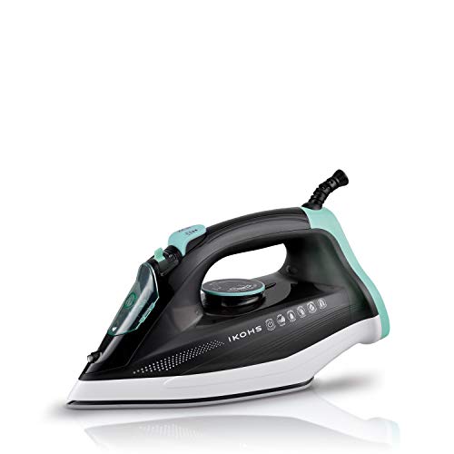 IKOHS Luxor 2600 - Plancha de Vapor 2600 W, 190g Golpe de Vapor, 48g/min Vapor Constante, Revestimiento Ceramic Coat, 23,2x11,8 cm,Color Negro
