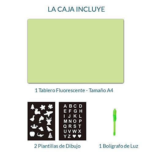 iLight - Nueva Pizarra Infantil Mágica de Dibujo con Luz - Juego de Pintar para Niños Niñas de 3 a 9 años Fomenta la Creatividad - Incluye Tablero + 1 Bolígrafo de Luz + 2 Plantillas [Tamaño A4]