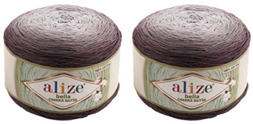 Ilkadim 2 x 250 g Alize Bella Batik Ombre Lana de Tejer Color Degradado, 500 Gramos de Hilo de Punto 100% algodón, Color Degradado