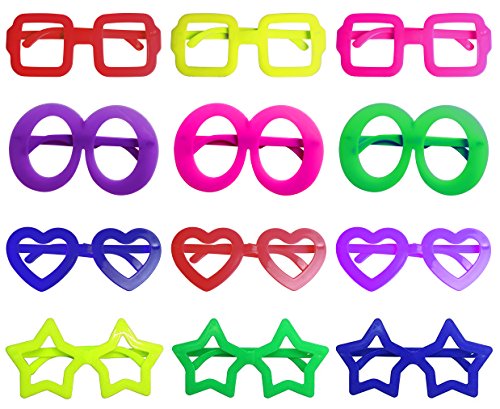 iLoveCos Moda 80 de Punta Plana de Juguete Forma de Estrella Gafas de sol Disfraz Gafas de Persiana para Fiesta Disfraces 6 Colores, 12 Pares (mezclado)