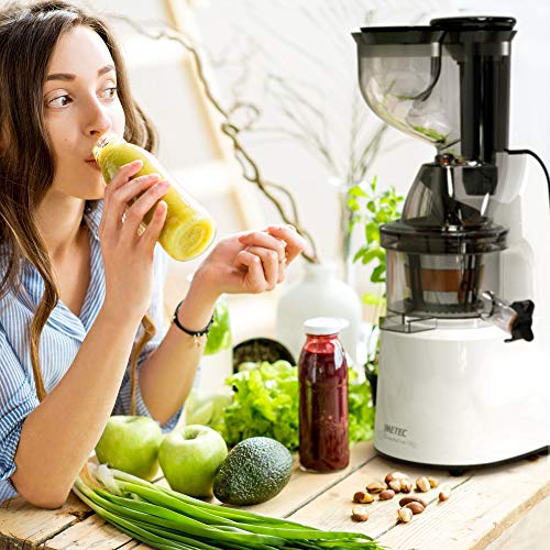 Imetec Succovivo Pro 2000 - Licuadora de prensado en frío, exprimido lento 48 RPM, 2 filtros de jugo, accesorio para granito y sorbetes, kit para máscaras de belleza, con dos libros de recetas