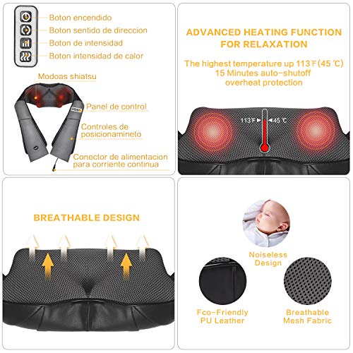 IMMEK Masajeador de Cuello y Hombros Básico Shiatsu Masajeador Cervical con 3D Rotación y Función de Calor para Relajación de Fatiga en Casa, Oficina o Coche, Alivio del los Dolores de los Músculos