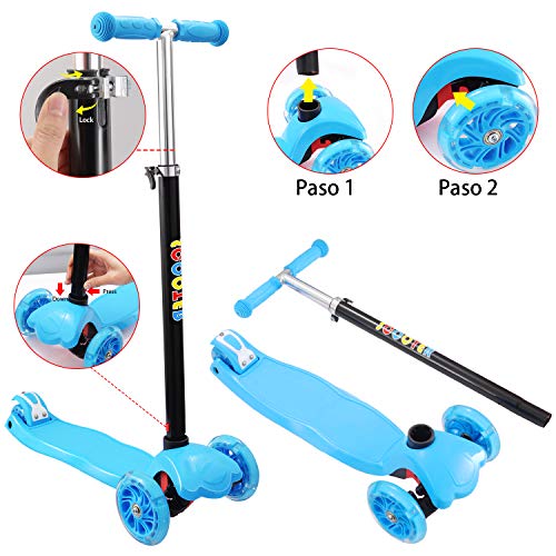 IMMEK Patinete de 3 Ruedas Scooter con Led Luces Manillar Altura Ajustable 71cm-83cm, Niños Adjustable Handles & Lightweight Construction