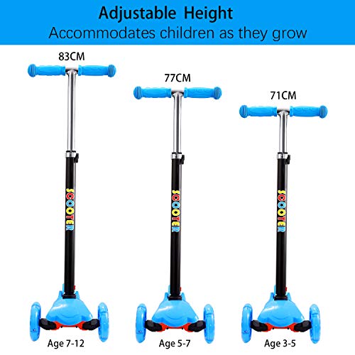IMMEK Patinete de 3 Ruedas Scooter con Led Luces Manillar Altura Ajustable 71cm-83cm, Niños Adjustable Handles & Lightweight Construction