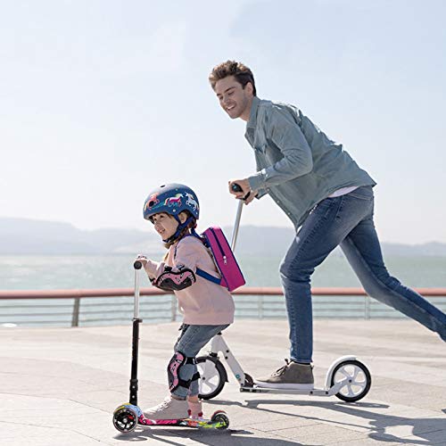 IMMEK Patinete Plegable con 4 Ruedas PU con Led Luces Altura Ajustable Desde 75-85CM con Freno Posterior con Grafitti en Tabla Seguro para Niños