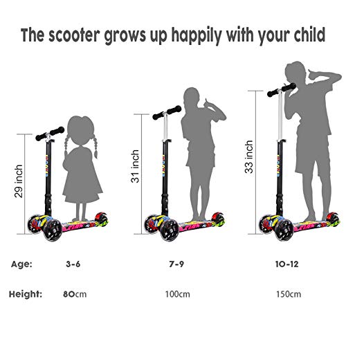 IMMEK Patinete Plegable con 4 Ruedas PU con Led Luces Altura Ajustable Desde 75-85CM con Freno Posterior con Grafitti en Tabla Seguro para Niños