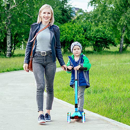 IMMEK Patinete Plegable de Tres Ruedas para Niño y Niña de 3 a 14 Años Bebe Juguetes y Regalos Scooter, Ajustable Altura con 3 Luz LED Luces Iluminadas Rueda Monopatin Carga Máxima 50 KG (Azul)