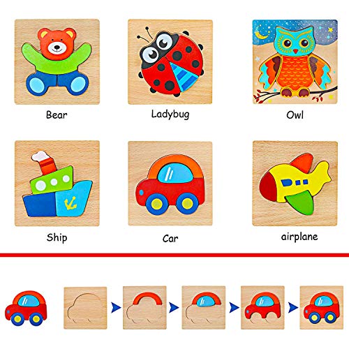 IMMEK Puzzles de Madera Juguetes para Bebes 1 Año 2 3 4 5 Años Montessori Educativos Rompecabezas Juegos Niñas y Niños Infantile Regalo Preescolar de Aprendizaje Temprano Animales y Vehículos 6 Piezas