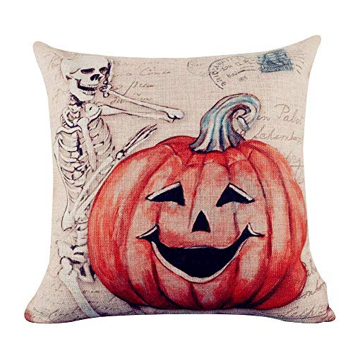 imndjz 18 X 18 Inches Retro Skull Ghost with Pumpkin Burlap Cushion Covers Pillow Case Cushion Cover Home Decor For All Saints' Day Gifts Thanksgiving Day Gifts New Year'S Gifts
