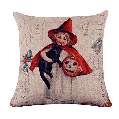 imndjz 18x18Inches Retro Red Witch Black Cat Pumpkin Burlap Cushion Covers Pillow Case For All Saints' Day Gifts Thanksgiving Day Gifts New Year'S Gifts