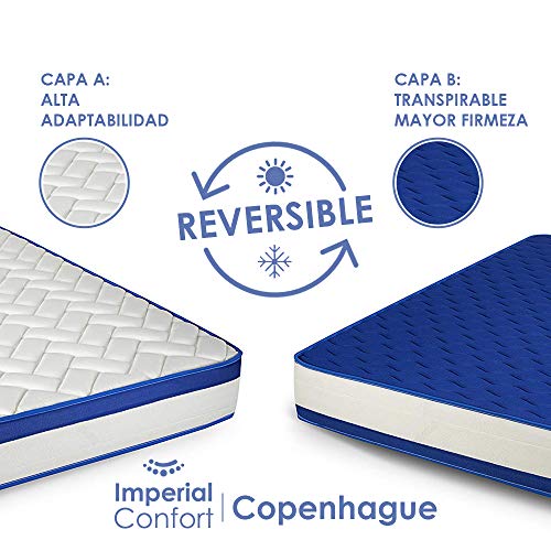Imperial Confort Copenhague - Colchón Viscoelástico + Viscografeno acolchado - Doble cara (invierno/verano) - Grosor 25 cm - 90x190