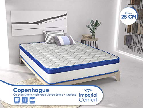 Imperial Confort Copenhague - Colchón Viscoelástico + Viscografeno acolchado - Doble cara (invierno/verano) - Grosor 25 cm - 90x190
