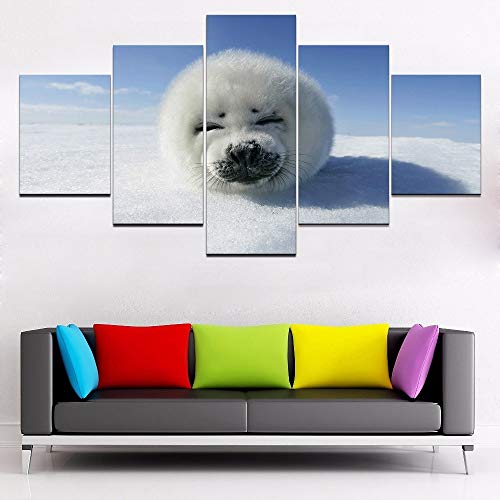 Impresiones en HD Imágenes modulares Sala de estar Decoración para el hogar 5 Piezas Pieles de animales Sello de hielo Pinturas de lienzo Carteles abstractos Arte de la pared