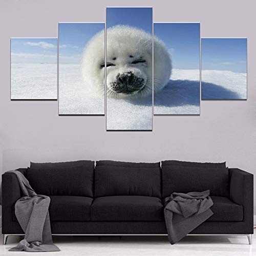 Impresiones en HD Imágenes modulares Sala de estar Decoración para el hogar 5 Piezas Pieles de animales Sello de hielo Pinturas de lienzo Carteles abstractos Arte de la pared
