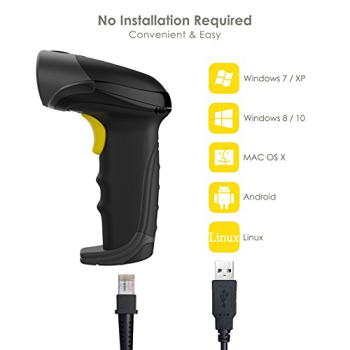 Inateck USB Escáner Láser de Código de Barras con Cable Pistola de Código de Barras Lector Láser de Código de Barras 1D - Negro，BCST-31