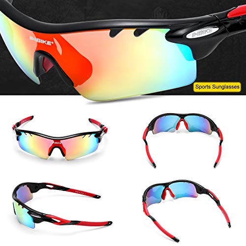 Inbike Gafas de Sol Polarizadas Para Ciclismo con 5 Lentes Intercambiables Uv400 y Montura de Tr-90, Gafas Para Mtb Bicicleta Montaña 100% de Protección Uv(Negro)