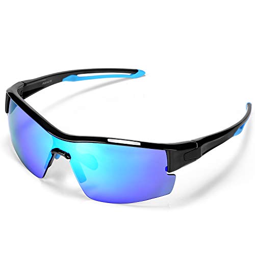 INBIKE Gafas Sol Polarizadas Ciclismo Con 5 Lentes De Pc Intercambiables y Montura De TR90, Gafas Uv400 De Mtb Bicicleta Deportivas Antivaho Unisex-Adulto(armadura azul negro + lente azul)