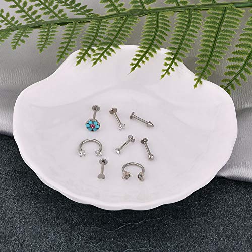 Incaton 16 Gauge Cartílago Pendientes Tragus Acero Inoxidable Labret Monroe Medusa Anillos de Labios Rook Daith Helix Arete Barbell Joyería Piercing 8mm Plata