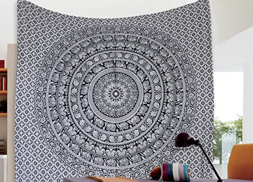 Indian Elephant Mandala Tapestry, Hippie Tapestries, Tapestry Wall Hanging, Indian Black & White Tapestry , Bohemian Dorm Decor Mandala Tapestries, Pyshedlic Tapestry, Hippy Mandala by Craftozone