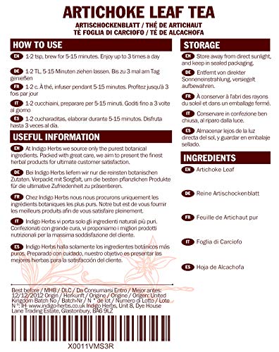 Indigo Herbs Té de Hoja de Alcachofa 50g