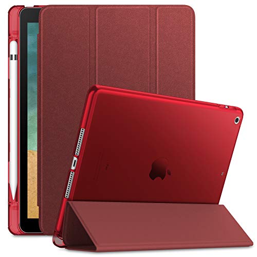 INFILAND Funda para iPad 9,7 2018/2017 (6. Generation/ 5. Generation), Delgada Translúcido Case Smart Cover con Portalápiz Compatible (Auto Reposo/Activación Función), Vino Tinto