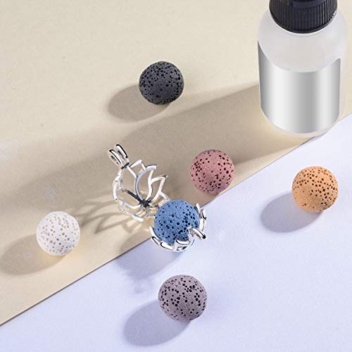 INFUSEU Collar difusor de aceite esencial de aromaterapia para mujer, difusor de perfume de loto, 14 mm, colgante con 6 piedras de lava y cadena de 61 cm, regalos para dama