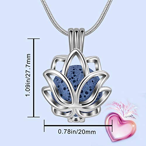 INFUSEU Collar difusor de aceite esencial de aromaterapia para mujer, difusor de perfume de loto, 14 mm, colgante con 6 piedras de lava y cadena de 61 cm, regalos para dama