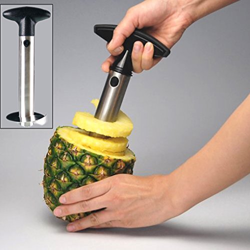 Ingenioso cortador para piña de acero inoxidable, muy práctico y fácil de usar, ideal para vaciar, pelar y rebanar una piña