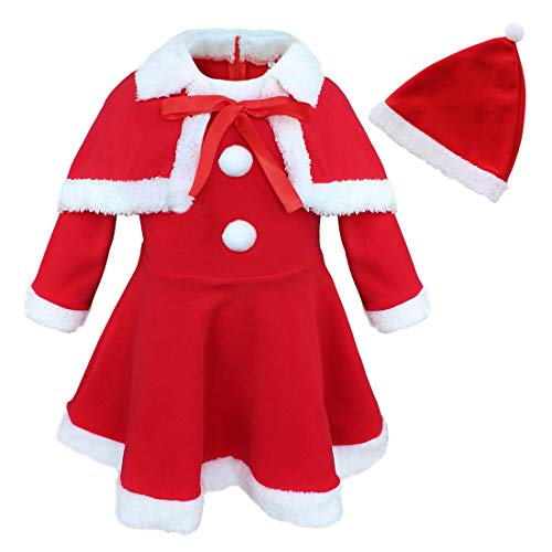 inhzoy Vestido Rojo de Papá Noel para Bebé Niña Disfraz de Navideño con Capa Roja Sombrero de Navidad Cosplay Christmas 12 Meses - 3 Años Rojo 24 Meses