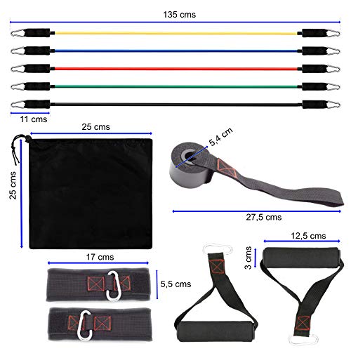 InnoTi Bandas Elásticas de Musculación y Fitness - Gomas Elásticas para Crossfit y Gimnasio en Casa - Set de Tubos de Resistencia de Latex - Asas y Cintas de Tobillos Acolchadas y Anclaje de Puerta