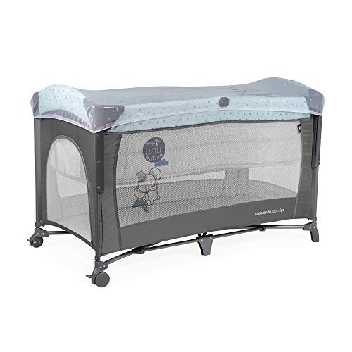Innovaciones MS - Cuna de Viaje + Colecho 630403 - Dos alturas, Cambiador y Mosquitera - Azul/Gris