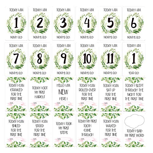 Inntek 24 pcs Baby Milestone Cards, Regalo Babyshower, Hito de Bebé, Tarjeta de Momento de Bebé, Recuerdo de Bebé 10.16 * 15.24CM para Primer Año de Bebé Regalo Conmemorativo