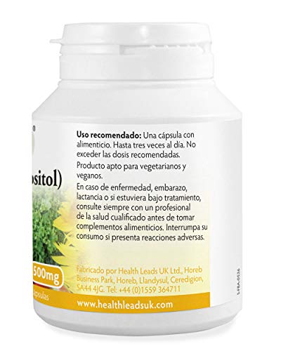 Inositol (Myo-Inositol) 90 capsulas, También llamado Vitamina B8, Alta absorción, VEGANO, Sin Estearato de magnesio o aditivos desagradables, NO OMG, Fabricado en Gales