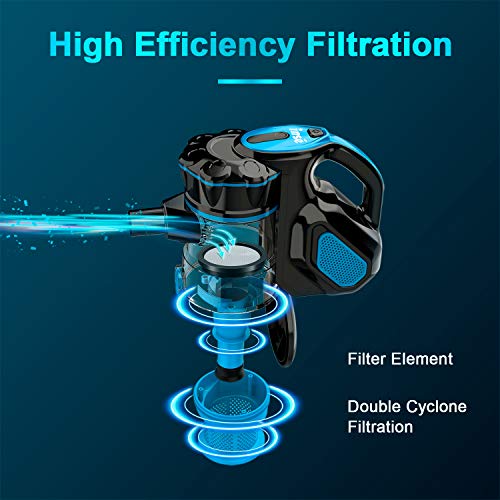 INSE Aspirador con Cable, 3 En 1 Vertical y de Mano, Hogar Escopa Aspiradora, Poderosa Succión 18Kpa, 600W, 1L, Hepa Filtro Lavable, 3 Cepillos Ajustable [Clase de Eficiencia Energética A+] (Azul)