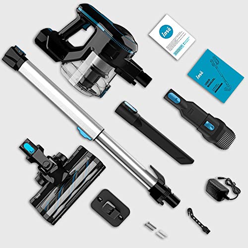 INSE Aspirador Sin Cable, 4 en 1 Vertical Escopa y de Mano Aspirador Escoba Sin Cable, Autonomía hasta 45min, Filtración de 3 Etapas, Capacidad 1.2L, Gran Cepillo Motorizado, Luz LED