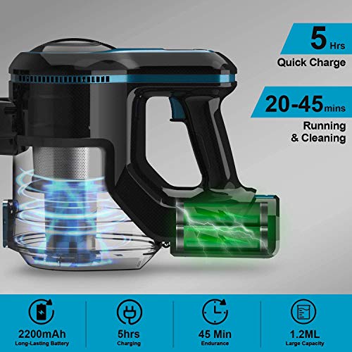 INSE Aspirador Sin Cable, 4 en 1 Vertical Escopa y de Mano Aspirador Escoba Sin Cable, Autonomía hasta 45min, Filtración de 3 Etapas, Capacidad 1.2L, Gran Cepillo Motorizado, Luz LED