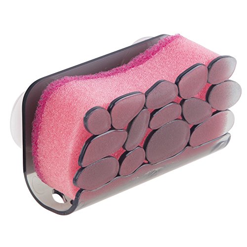 InterDesign Pebblz soporte para jabones artesanales en la cocina | El práctico accesorio para esponjas de baño con diseño de piedrecitas | Plástico negro grisáceo