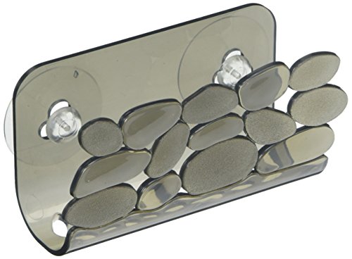 InterDesign Pebblz soporte para jabones artesanales en la cocina | El práctico accesorio para esponjas de baño con diseño de piedrecitas | Plástico negro grisáceo