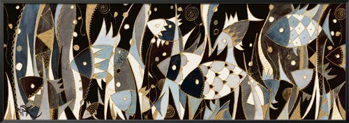 International Graphics - Impresión de arte enmarcado - Martine, Wentzeis - ''Poissons noir et gris''- 96 x 34 cm - Color del marco: Negro - Serie ATHOS
