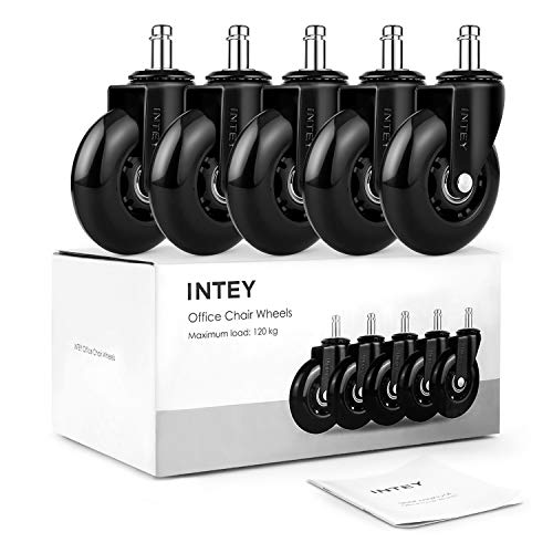 INTEY Ruedas para Silla Oficina (5 pcs 11mm) Seguro para Todos los Suelos Incluida la Madera Dura, Ventajas de fácil de Instalar, Alta Carga, silencioso y Suave INTLZ01