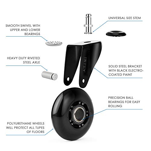 INTEY Ruedas para Silla Oficina (5 pcs 11mm) Seguro para Todos los Suelos Incluida la Madera Dura, Ventajas de fácil de Instalar, Alta Carga, silencioso y Suave INTLZ01